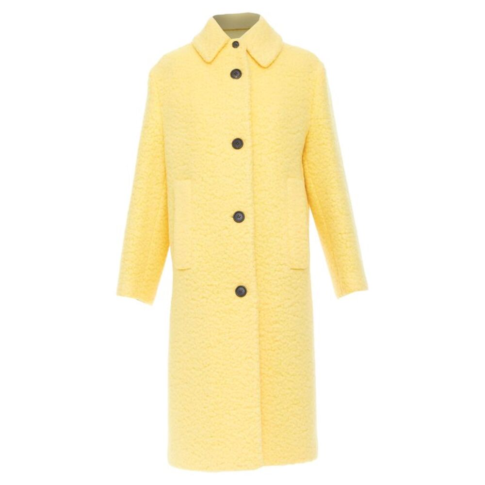 PRADA 2021 Raf Simons Runway pastel yellow wool boucle long oversize coat IT40 S